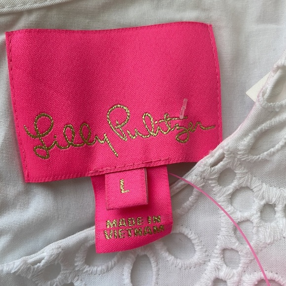 Lilly Pulitzer Primm Dress Resort White Petite Sand Dollar Eyelet Size Large - Picture 7 of 10